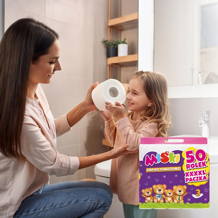 Papier toaletowy MIŚKI 3 WARSTWY Celuloza PACZKA 50 rolek
