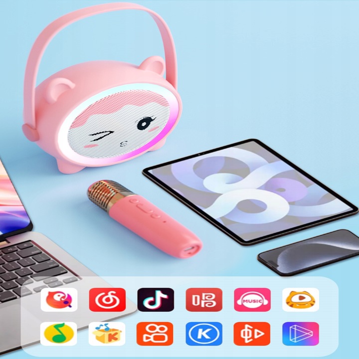 Bezprzewodowy Zestaw Karaoke Głośnik Bluetooth + 2 Mikrofony dla Dzieci RGB