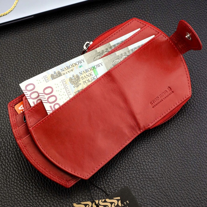 Portfel Damski Skórzany STEVENS Mały Czerwony Zapinany Portmonetka RFID