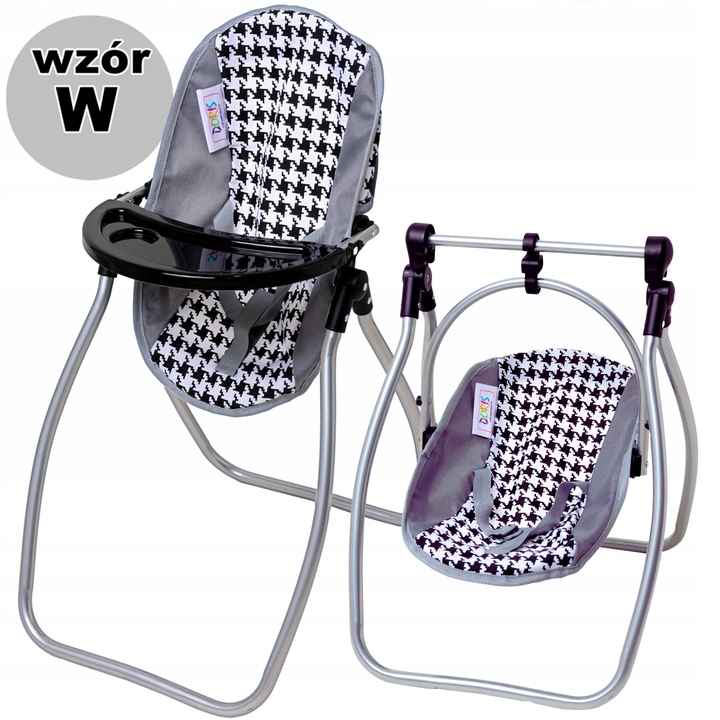 DUŻE KRZESEŁKO DO KARMIENIA lalek BUJAK HUŚTAWKA zestaw dla lalek 3w1