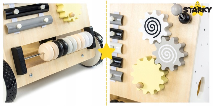 Jeździk pchacz drewniany chodzik dla dziecka dzieci tablica manipulacyjna