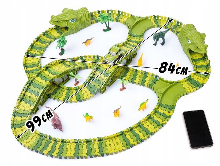 TOR SAMOCHODOWY WYŚCIGOWY PARK DINOZAURÓW MAGIC TRACK 240 elementów / 360cm
