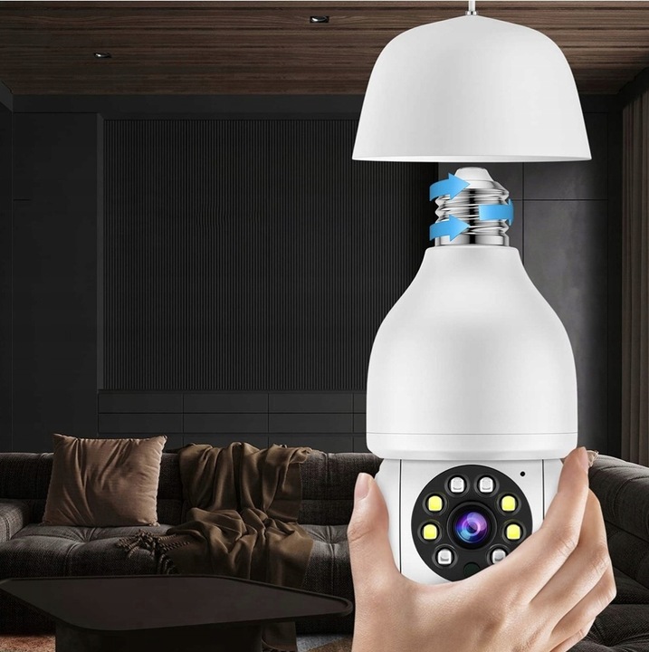 Mini Kamera WiFi w Żarówce Wewnętrzna Android Iphone Obrotowa Żarówka
