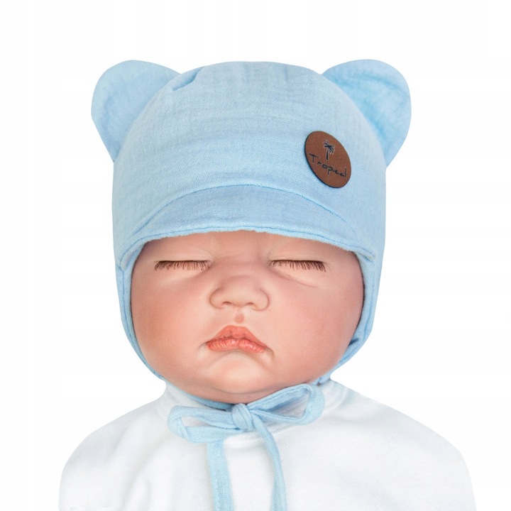 CZAPKA Z MUŚLINU letnia z daszkiem błękit 48-50