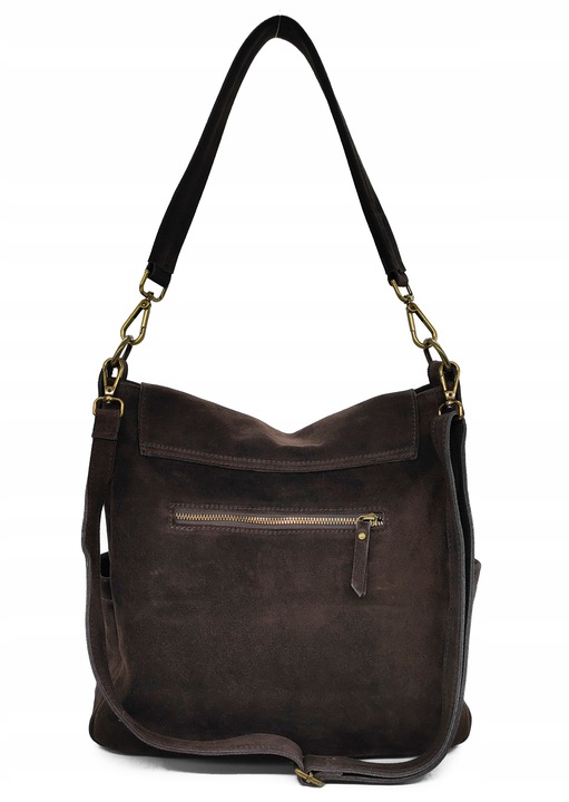 Zamszowa torebka worek skóra brązowa czekoladowa