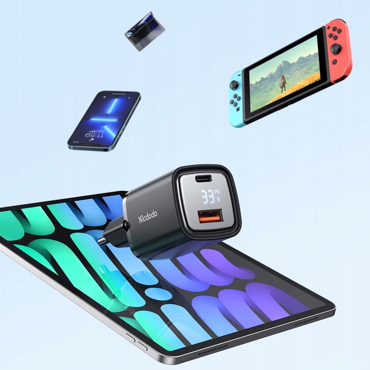 MCDODO NANO GaN ŁADOWARKA USB/USB-C PD 33W MIERNIK