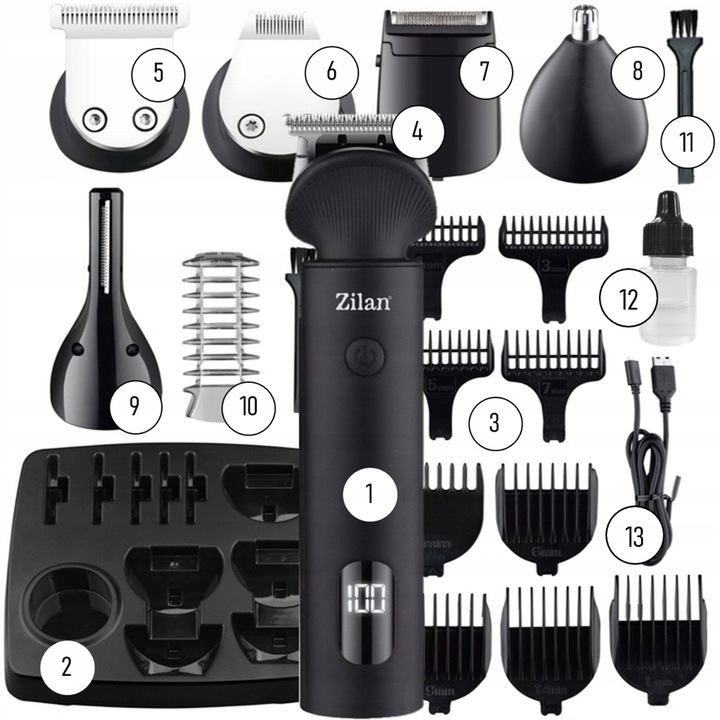 TRYMER GOLARKA STRZYŻENIE GOLENIE BRODY WŁOSÓW BEZPRZEWODOWA XXL USB 16W1