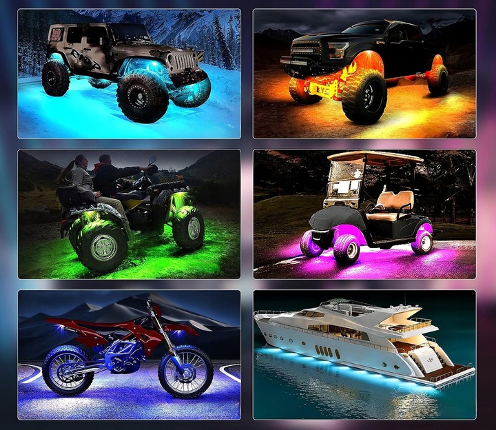 PODŚWIETLENIE PODWOZIA LED RGB LAMPKI POD SAMOCHÓD AUTO 8szt + PILOT APPka