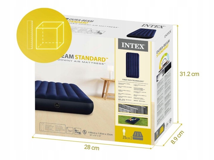 Materac Dmuchany Welurowy Jednoosobowy Łóżko 191x99x25 Intex 64757