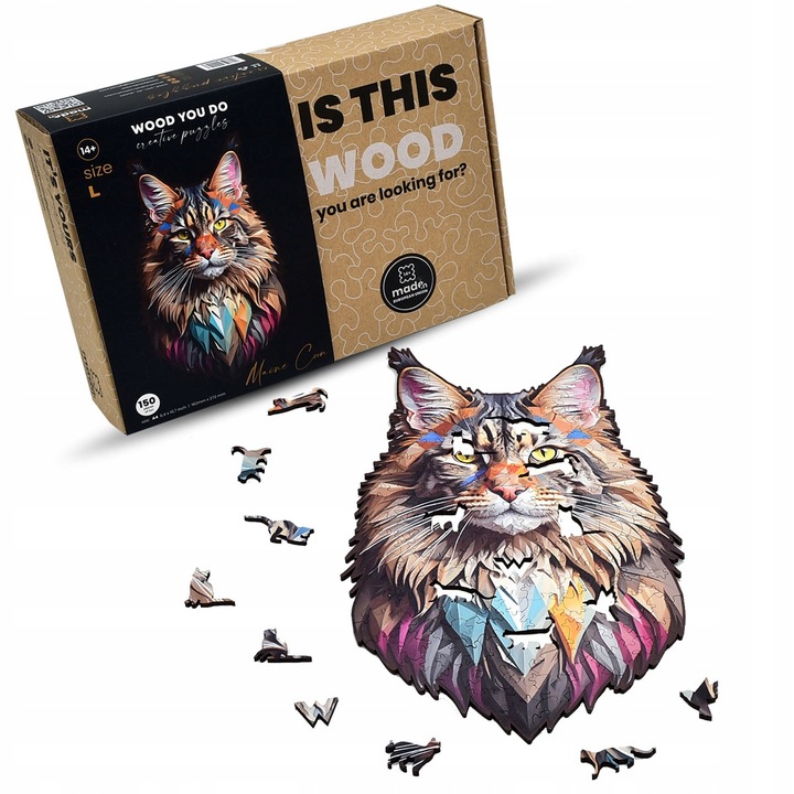 Puzzle z Kotami Drewniane Trudna Układanka 3D Na Prezent 150 elementów L