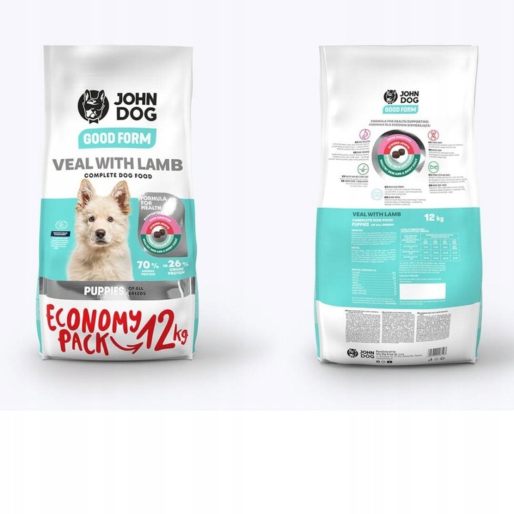 JOHN DOG DLA SZCZENIĄT CIELĘCINA JAGNIĘCINA 12kg