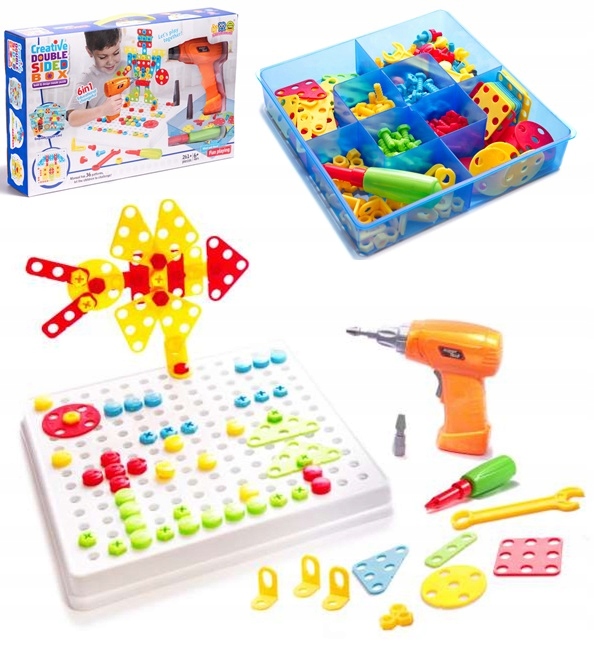 ZESTAW KLOCKÓW WIERTARKA WKRĘTARKA ŚRUBY KLOCKI KONSTRUKCYJNE 261 ELEMENTÓW