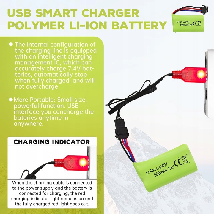 2 sztuki akumulatorów 7.4 V 500 mAh do EC16 DE85 do łodzi RC + ładowarka