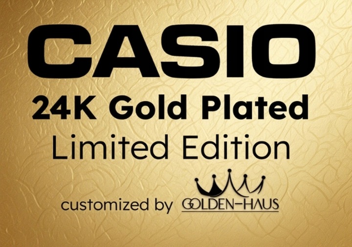 LUKSUSOWY ZEGAREK MĘSKI CASIO POZŁACANY PRAWDZIWYM 24K ZŁOTEM + GRAWER