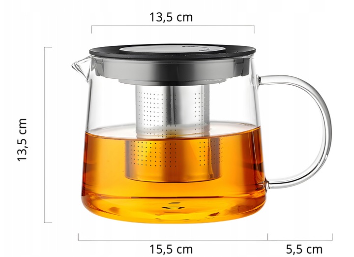 SZKLANY DZBANEK ZAPARZACZ DO HERBATY ZIÓŁ STALOWE SITKO 1,5L