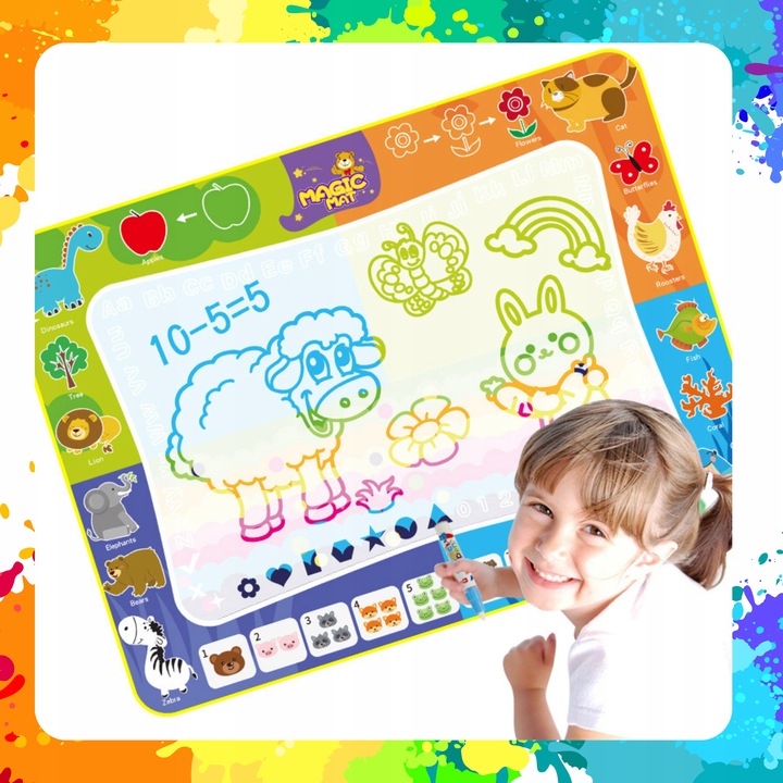 MATA WODNA DO MALOWANIA RYSOWANIA 120x90 PIECZĄTKI FORMY PISAKI ZESTAW XXL