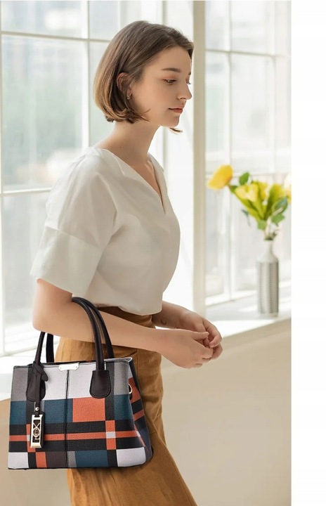 TOREBKA DAMSKA W KRATKĘ MIEJSKA TORBA STYLOWA ELEGANCKA