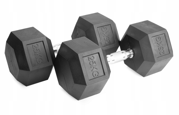 Hantle stałe 1x25kg żeliwne gumowane 25kg HEX do treningu SOLIDNE
