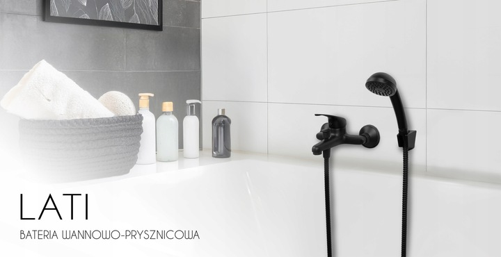 Bateria wannowa z prysznicem czarna ścienna kran DO WANNY słuchawka z wężem