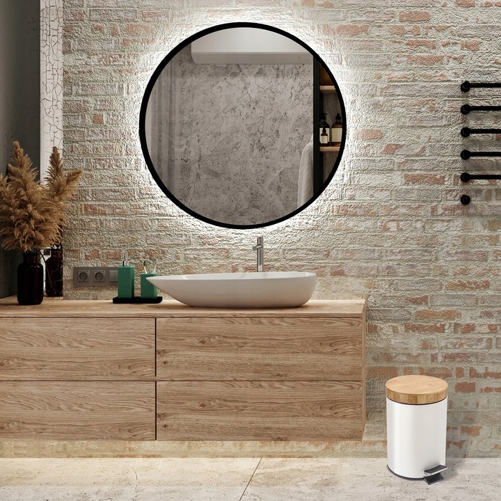 Kosz na śmieci łazienkowy 3l bambus śmietnik do wc łazienki kuchni biały