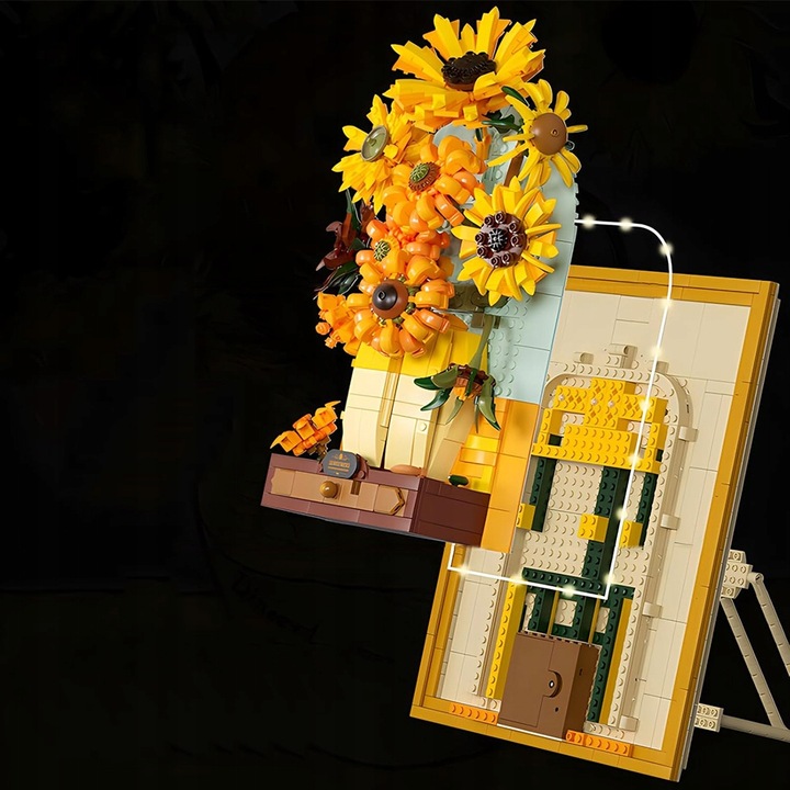 KLOCKI CREATIVE OBRAZ SŁONECZNIKI VAN GOGH PUZLE 3D ZESTAW 1166EL. Z LED