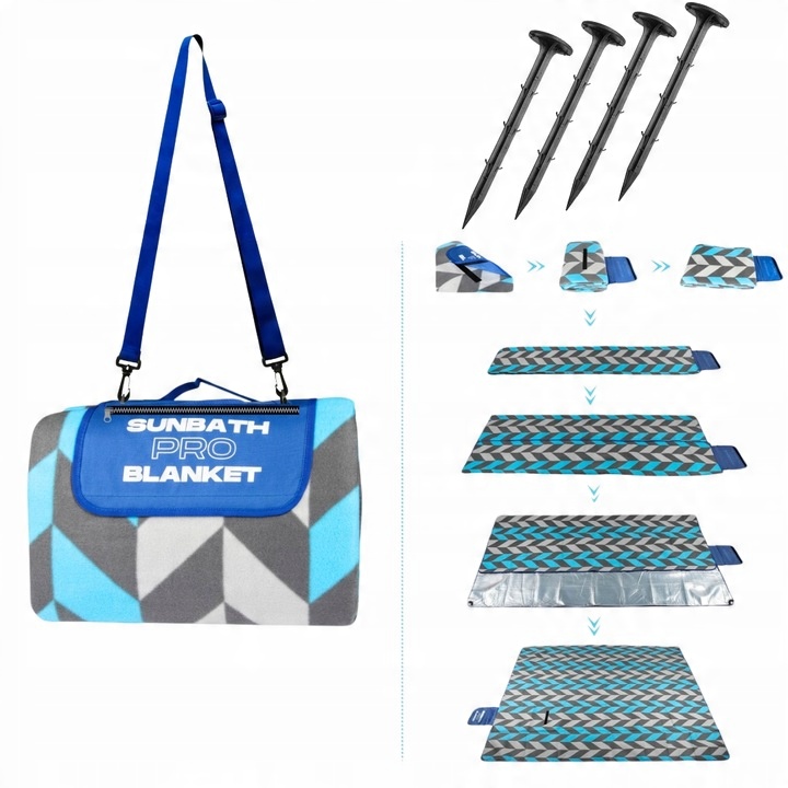 KOC piknikowy SUN PRO 200x200cm IZOLACJA PLAŻOWY z uchwytem PASEK ŚLEDZIE