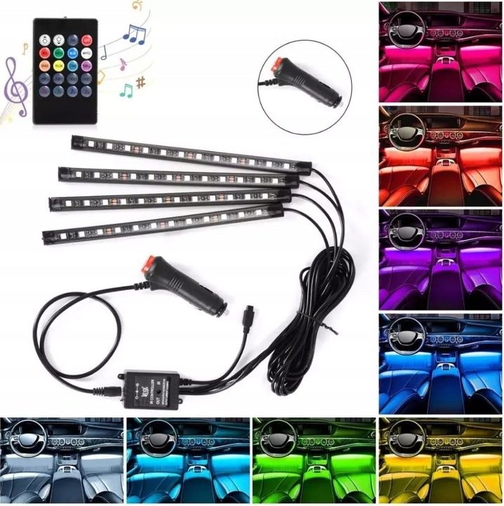 Paski LED 12V - OŚWIETLENIE LEDOWE Ledy wnętrza auta Taśma kabiny samochodu