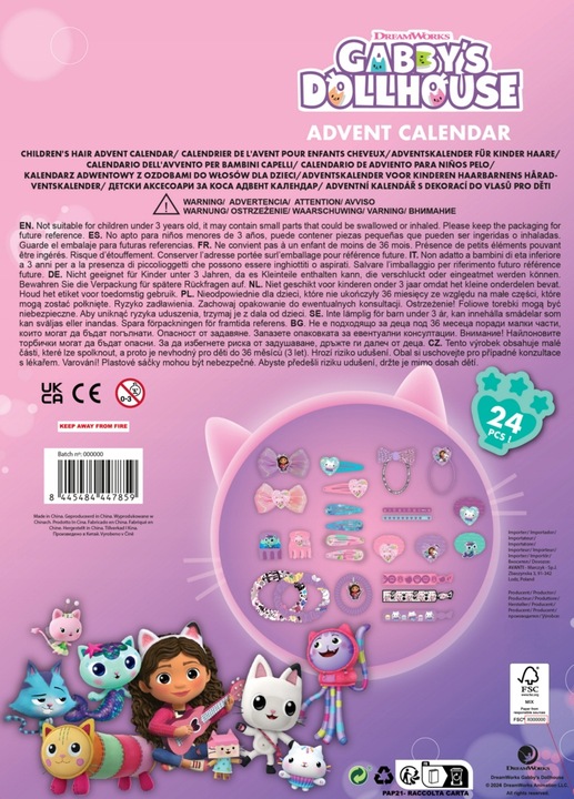 Kalendarz Adwentowy dla dzieci z akcesoriami do włosów GABBY'S DOLLHOUSE