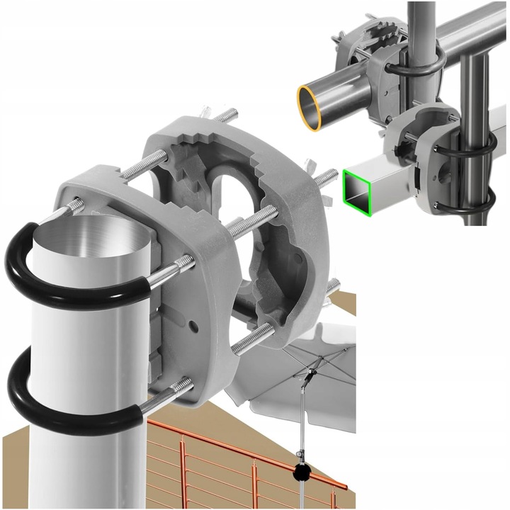 Uchwyt na FLAGĘ Parasol Balkonowy do Poręczy na Balustradę BEZ WIERCENIA
