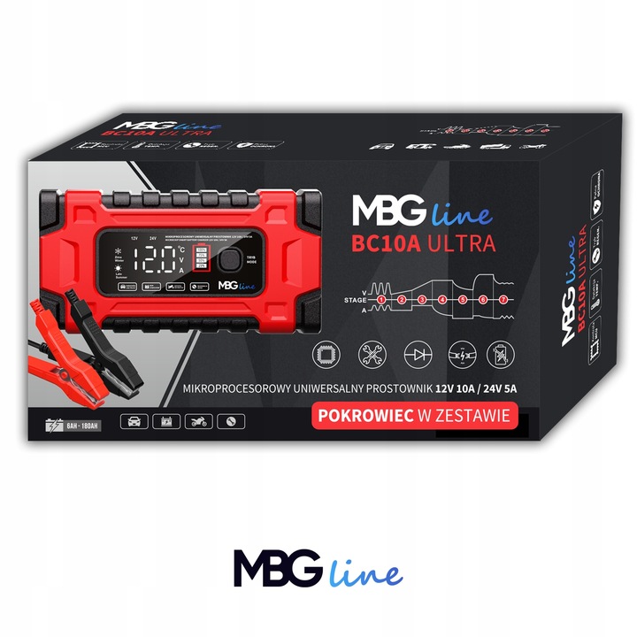 Mocny Inteligentny Prostownik Samochodowy Ładowarka Akumulatora 24V 12V 10A