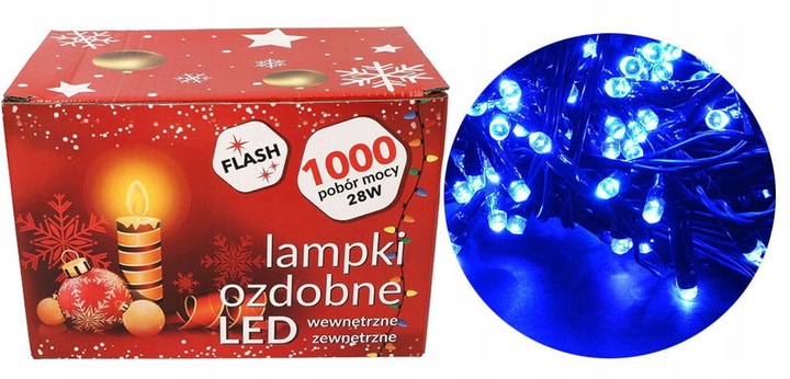 LAMPKI ŚWIATEŁKA CHOINKOWE 1000 LED ZEWNĘTRZNE STAŁE + FLASH NIEBIESKIE