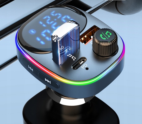 TRANSMITER BLUETOOTH FM SAMOCHODOWY SZYBKA ŁADOWARKA USB USB-C AUX