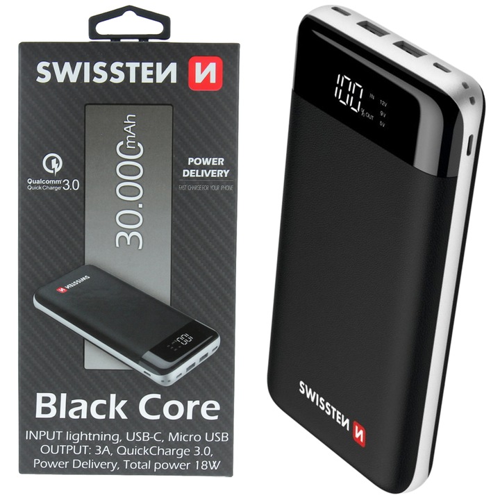 SWISSTEN Powerbank 30000 mAh Quick Charge 3.0 LCD