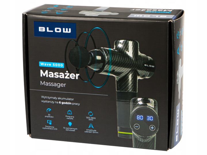 PISTOLET DO MASAŻU PLECÓW CIAŁA MASAŻER MASSAGE GUN 200W ZESTAW 10 KOŃCÓWEK