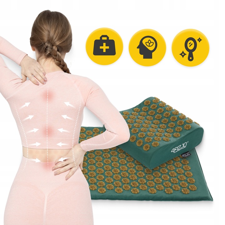 Mata do akupresury z poduszką XL 4FIZJO zielona