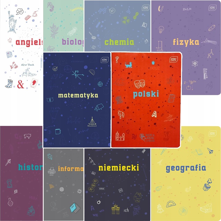 ZESTAW 10 ZESZYTÓW TEMATYCZNYCH PRZEDMIOTOWYCH ZE ŚCIĄGĄ 60k A5 INTERDRUK