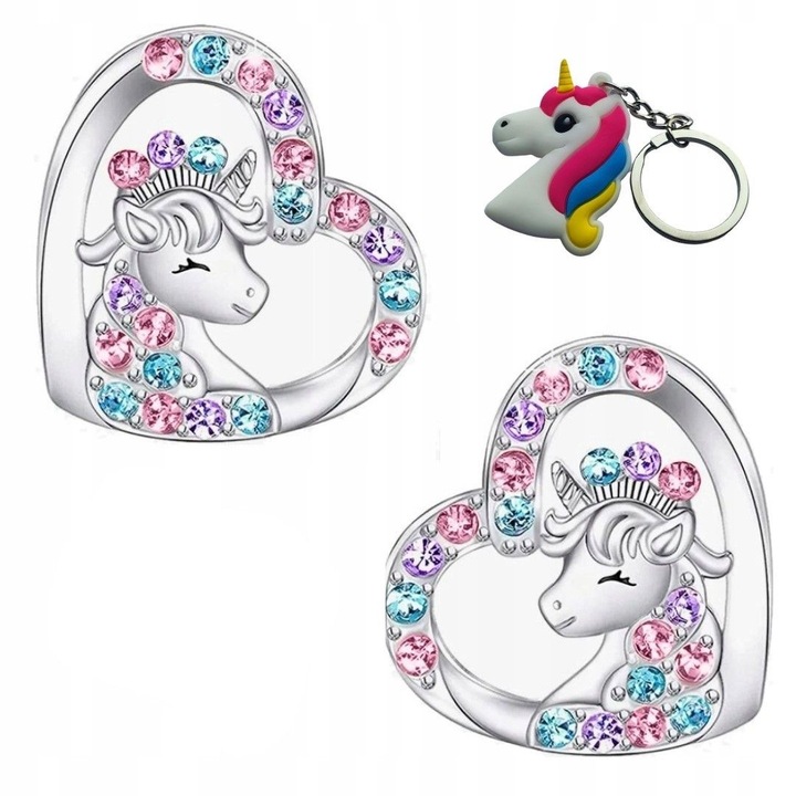 Srebrne kolczyki jednorożce dla dziewczynki sztyfty wkrętki + brelok