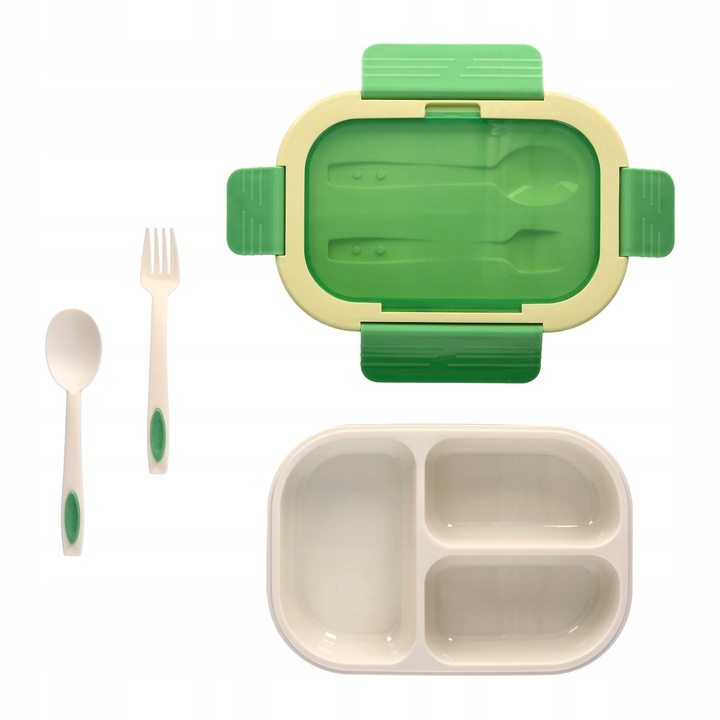 LUNCH BOX ŚNIADANIÓWKA LUNCHBOX 3 PRZEGRÓDKI SZTUĆCE POJEMNIK BOX DO SZKOŁY