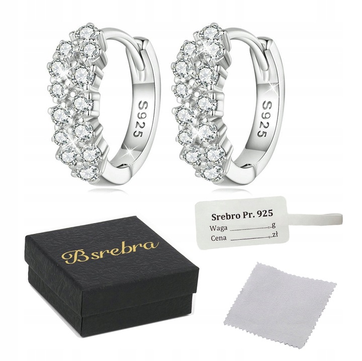 Kolczyki Srebrne PRÓBA 925 KOŁA SREBRO KÓŁKA Rodowane Dwa rzędy Kryształów