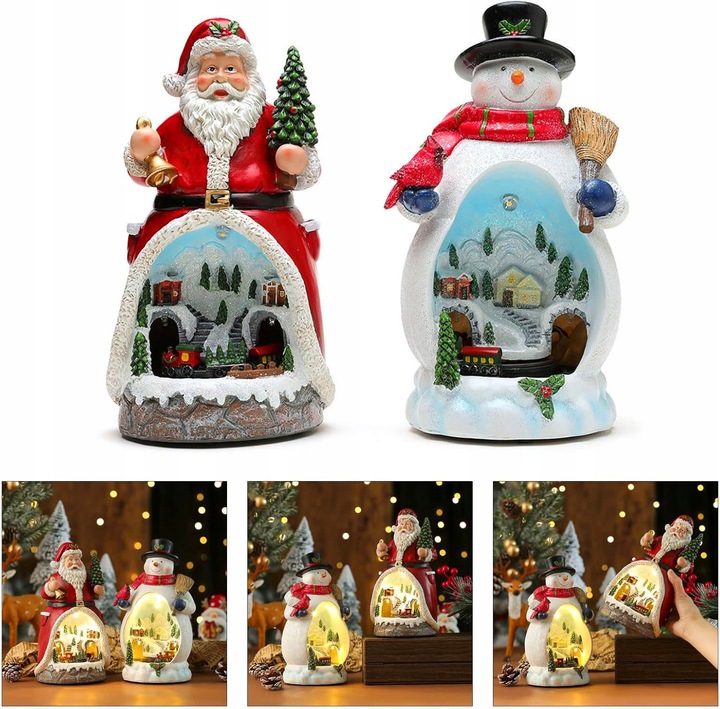 Figurka Święty Mikołaj z poruszającym się pociągiem światłami LED muzyką