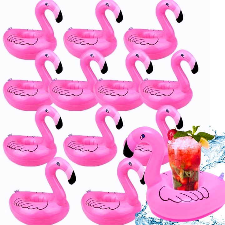 12 x DMUCHANY UCHWYT NA NAPOJE Podstawka Do Drinków FLAMING Podkładka BASEN