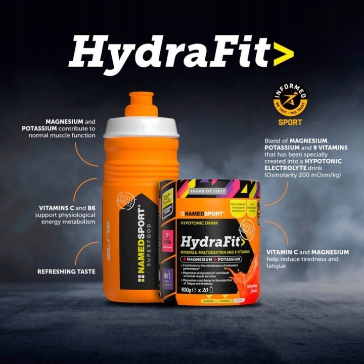 2x HYDRAFIT IZOTONIK NAMEDSPORT 400g 20 PORCJI POMARAŃCZA Z BIDONEM zestaw