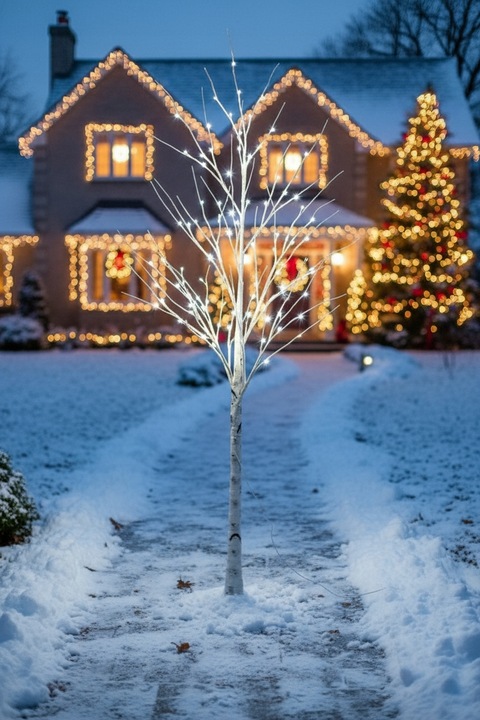 Drzewko Świąteczne Ozdobne Świecące LED BRZOZA 150 cm Lampki Białe Zimne