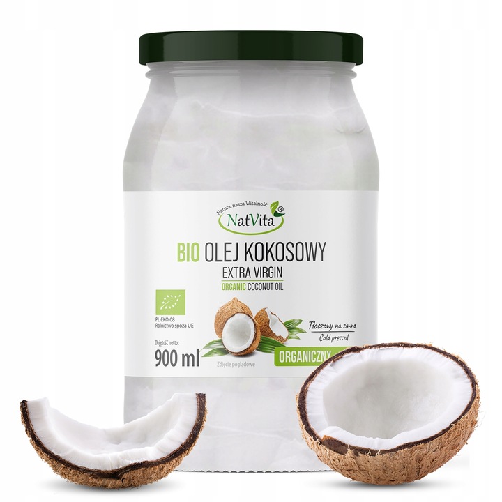 Olej Kokosowy BIO Extra Virgin 900ml Nierafinowany Ekologiczny NatVita