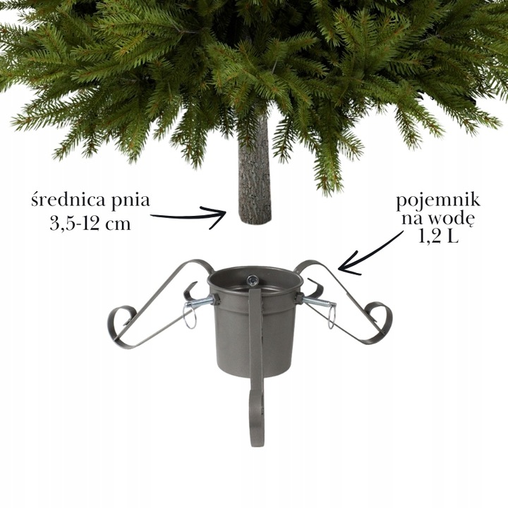 Stojak pod choinkę SREBRNY metalowy POJEMNIK na wodę 2,1m STABILNY trójnóg