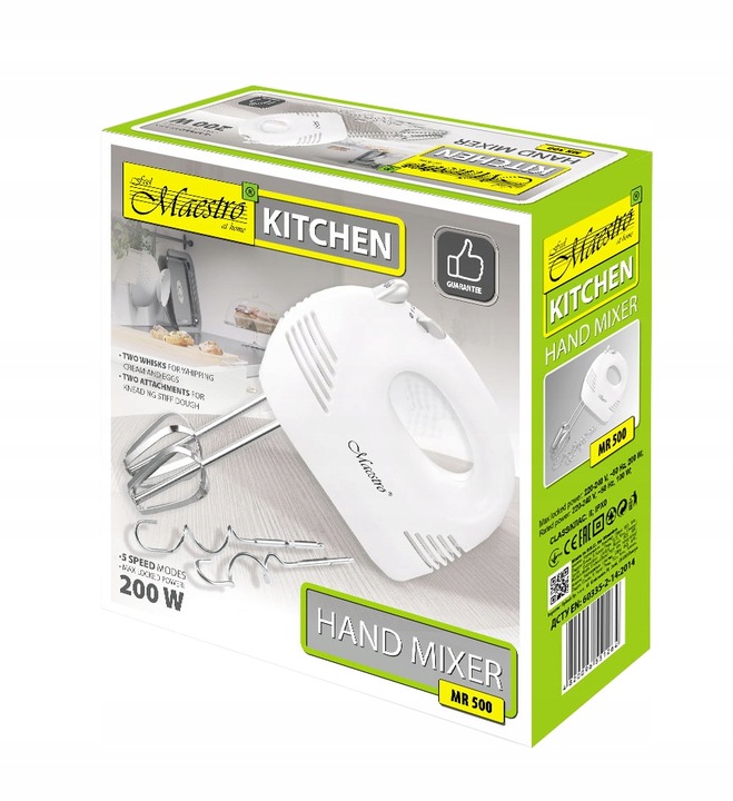 MIKSER RĘCZNY ROBOT KUCHENNY 5 PRĘDKOŚCI + 4 KOŃCÓWKI HAKI TRZEPACZKI 200W