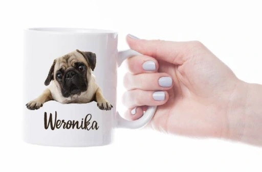 Zestaw Poduszka + Kubek z MOPSEM + Twoje IMIĘ