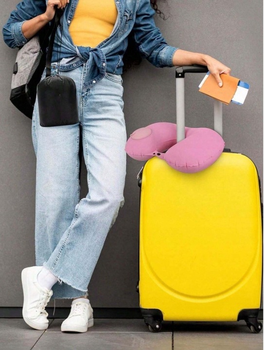 PODUSZKA PODRÓŻNA Dmuchana Samopompująca Welurowa ROGAL Do Spania Na Szyję