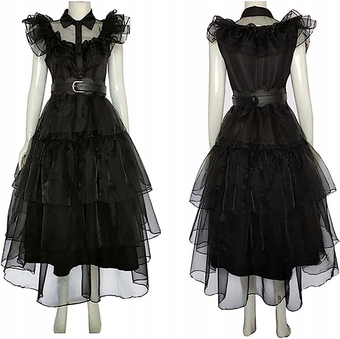 SUKIENKA WEDNESDAY ADDAMS TIULOWA PRZEBRANIE DLA DZIECI HALLOWEEN STRÓJ 120