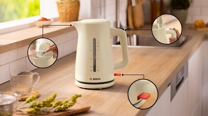 CZAJNIK ELEKTRYCZNY BOSCH BEZPRZEWODOWY BEŻOWY SZYBKIE GRZANIE MOC 2400 W